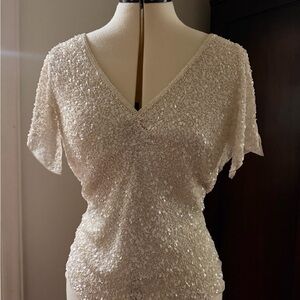 Papell boutique evening ivory Sequin blouse